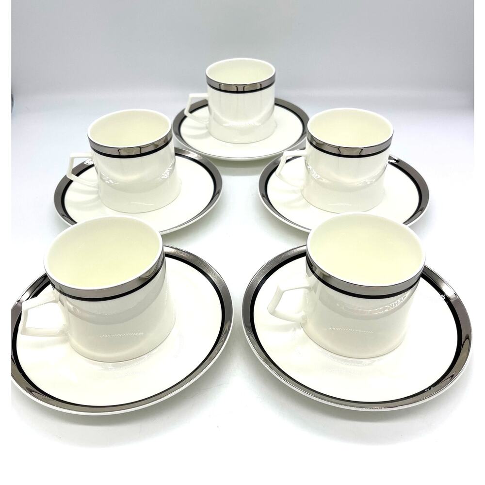 Mikasa Solitude Bone China Set of 5 Cups & Saucers Japan